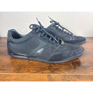 Hugo Boss Saturn Mens Navy Blue Textile Leather Suede Low Top Sneakers Size 45